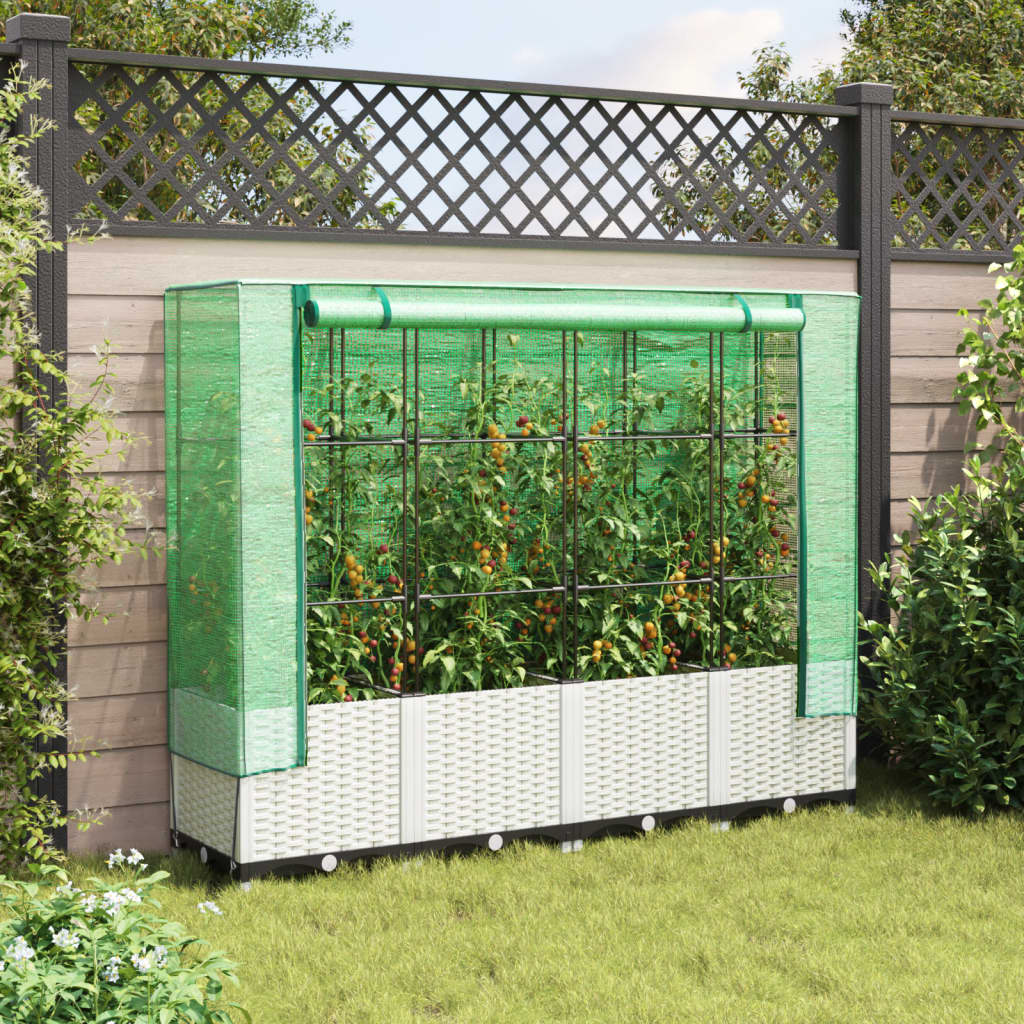 Raised Bed with Greenhouse Cover Rattan Look 160x40x138 cm