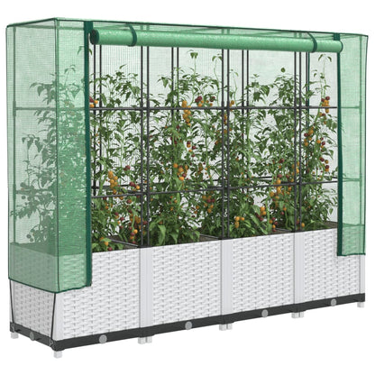 Raised Bed with Greenhouse Cover Rattan Look 160x40x138 cm