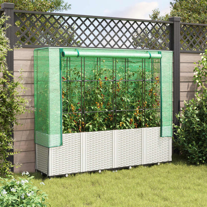 Raised Bed with Greenhouse Cover Rattan Look 160x40x153 cm