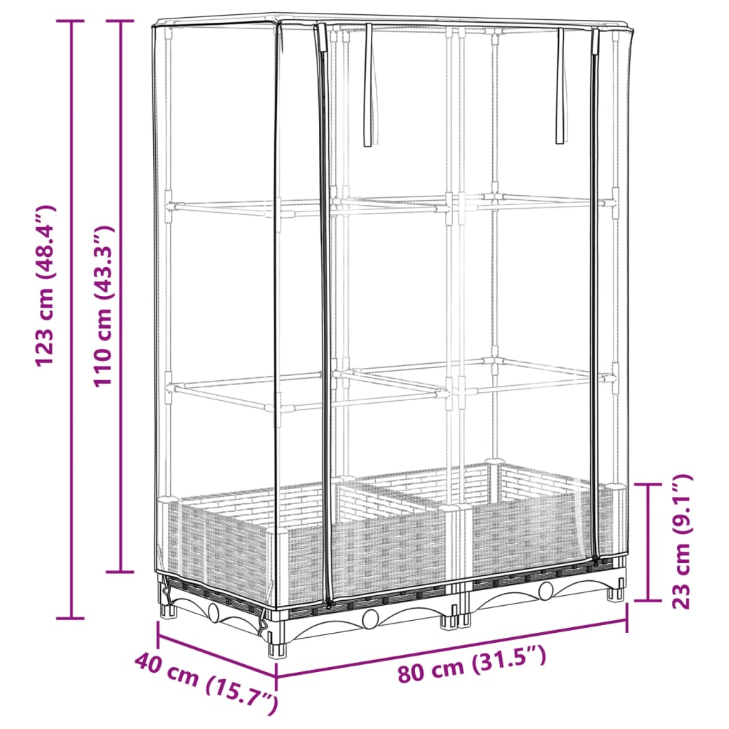 Raised Bed with Greenhouse Cover Rattan Look 80x40x123 cm