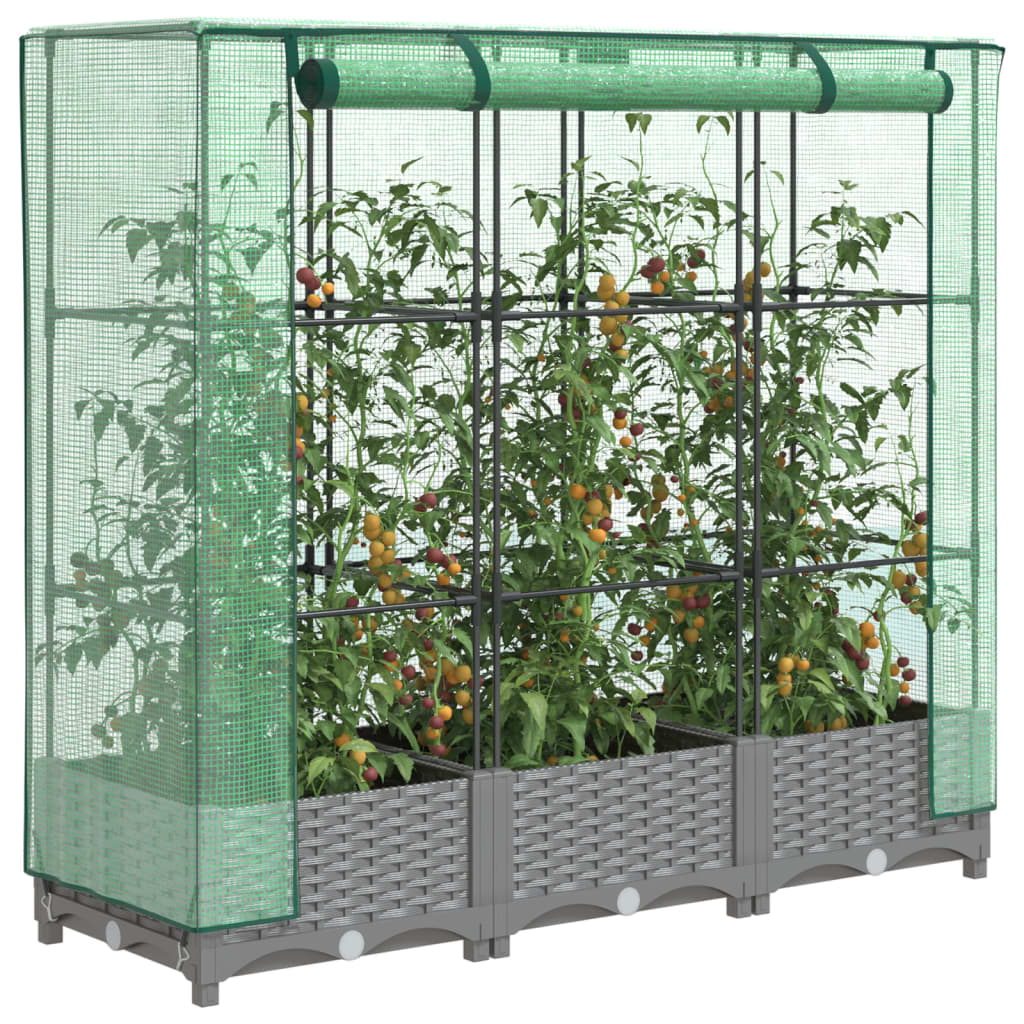 Raised Bed with Greenhouse Cover Rattan Look 120x40x123 cm