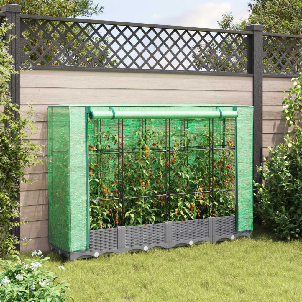 Raised Bed with Greenhouse Cover Rattan Look 160x40x123 cm