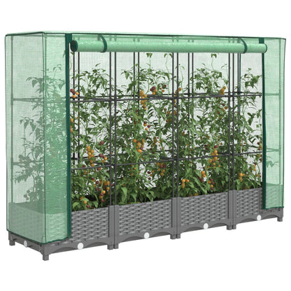 Raised Bed with Greenhouse Cover Rattan Look 160x40x123 cm