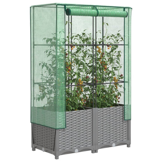 Raised Bed with Greenhouse Cover Rattan Look 80x40x138 cm