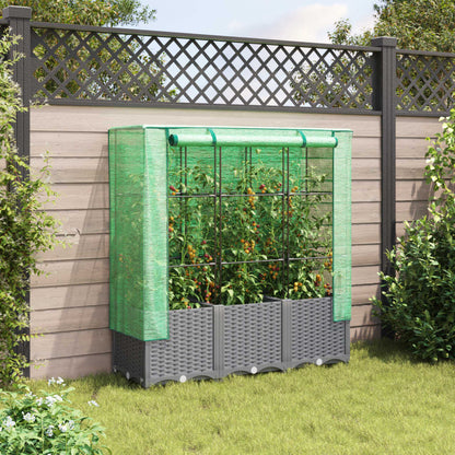 Raised Bed with Greenhouse Cover Rattan Look 120x40x138 cm