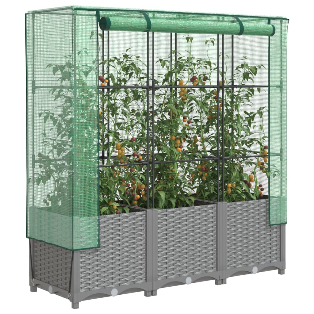 Raised Bed with Greenhouse Cover Rattan Look 120x40x138 cm