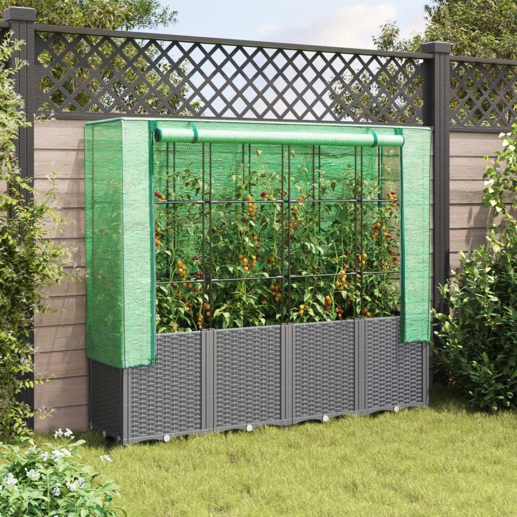 Raised Bed with Greenhouse Cover Rattan Look 160x40x153 cm