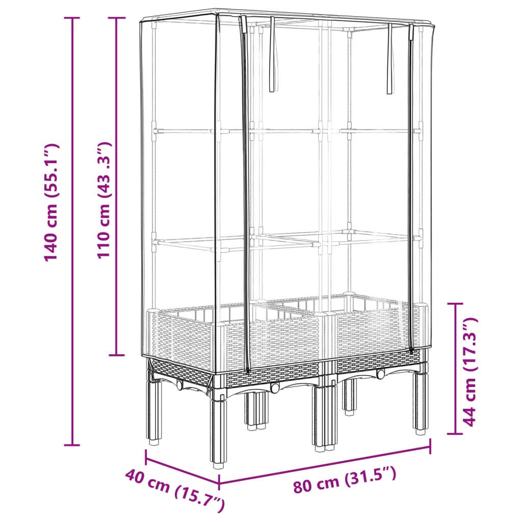 Raised Bed with Greenhouse Cover Rattan Look 80x40x140 cm