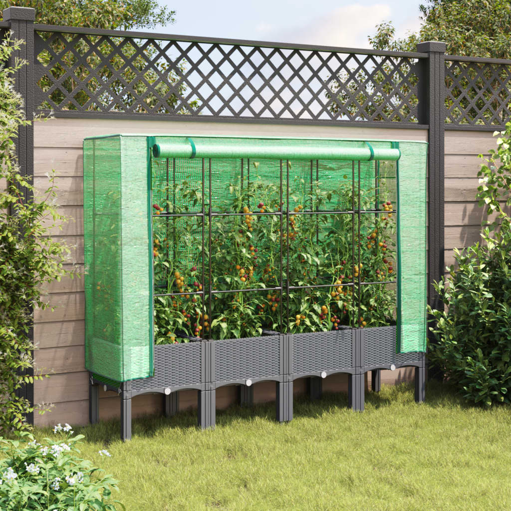 Raised Bed with Greenhouse Cover Rattan Look 160x40x140 cm