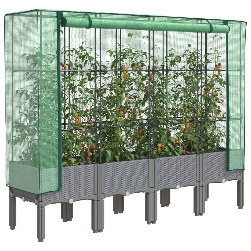 Raised Bed with Greenhouse Cover Rattan Look 160x40x140 cm