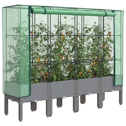 Raised Bed with Greenhouse Cover Rattan Look 160x40x140 cm