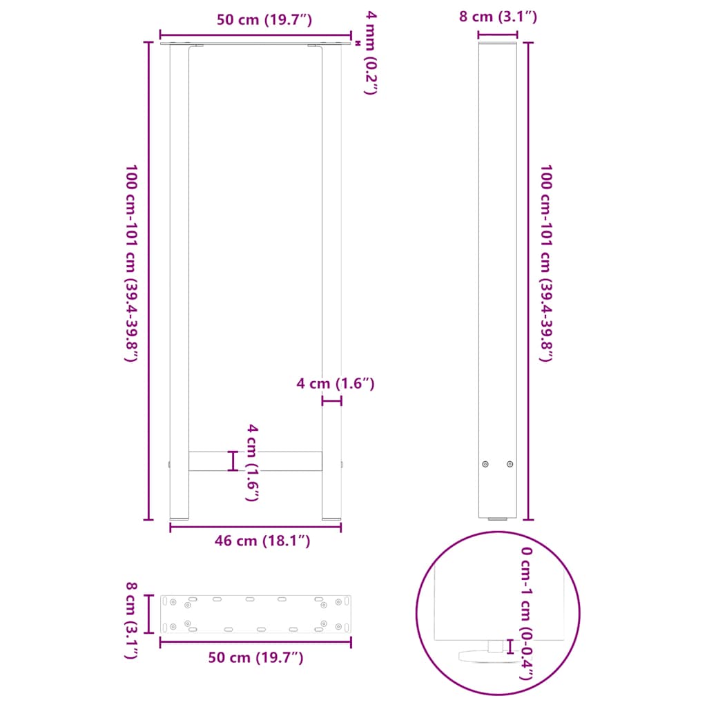 Coffee Table Legs White 2 pcs 50x(100-101) cm Steel