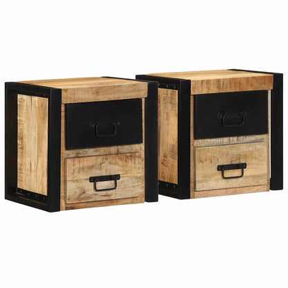 Bedside Cabinets 2 pcs 40x35x40 cm Solid Rough Wood Mango