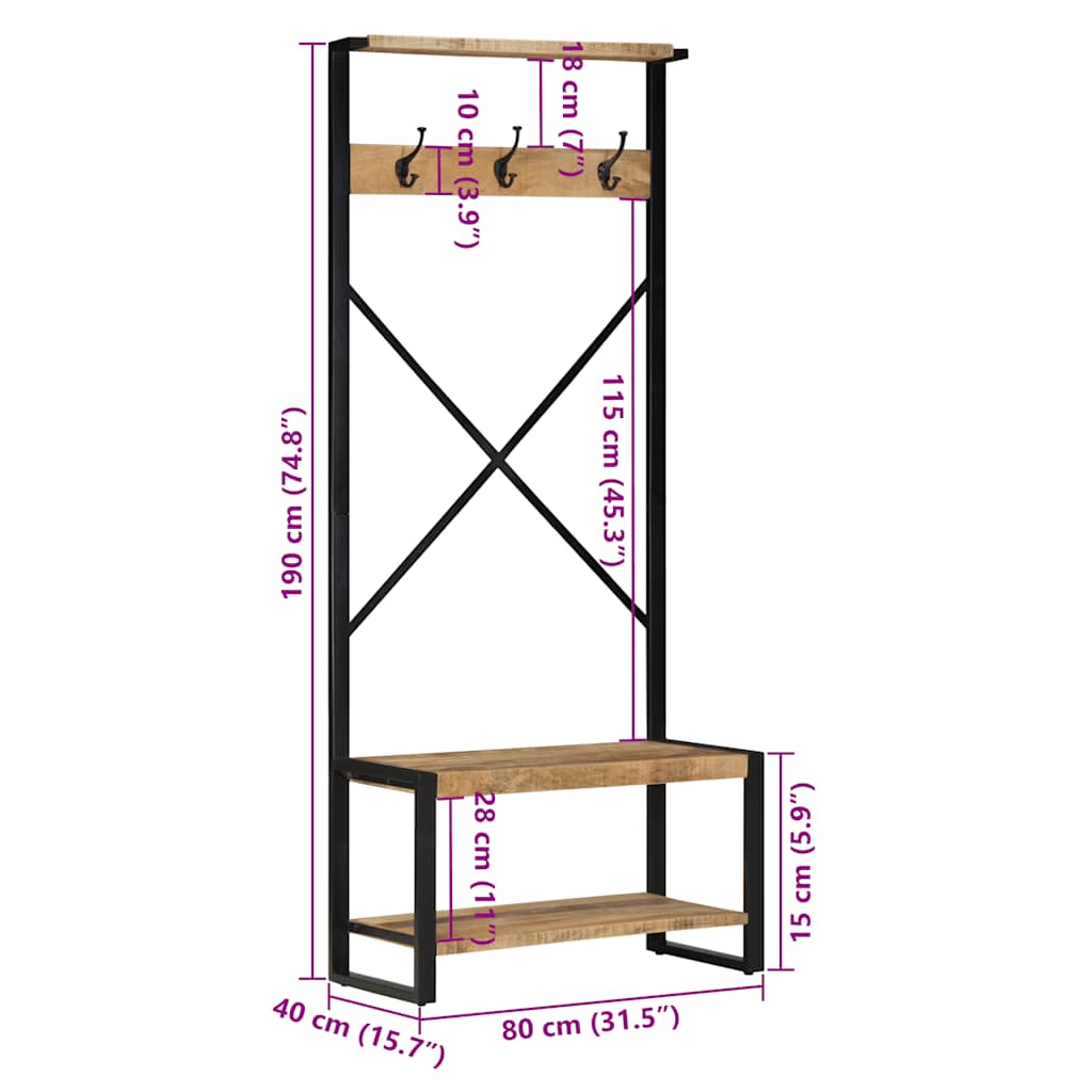 Clothes Rack 80x40x190 cm Solid Rough Wood Mango