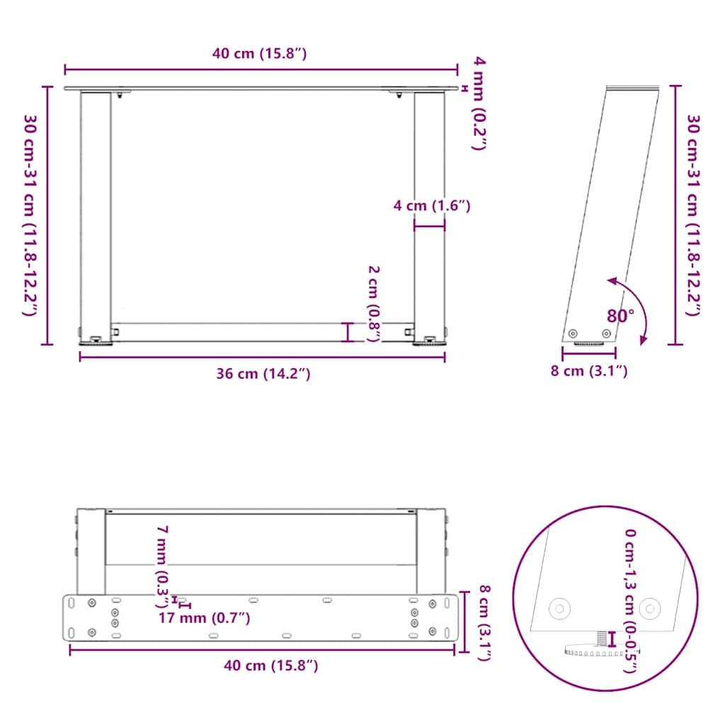 Coffee Table Legs U-Shaped 2 pcs White 40x(30-31) cm Steel