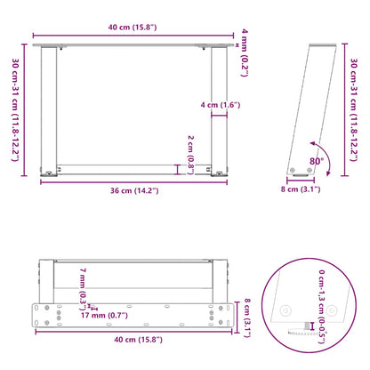 Coffee Table Legs U-Shaped 2 pcs White 40x(30-31) cm Steel