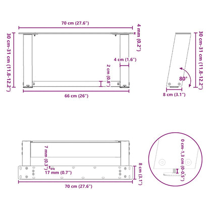 Coffee Table Legs U-Shaped 2 pcs Anthracite 70x(30-31) cm Steel