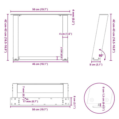 Coffee Table Legs U-Shaped 2 pcs White 50x(42-43) cm Steel