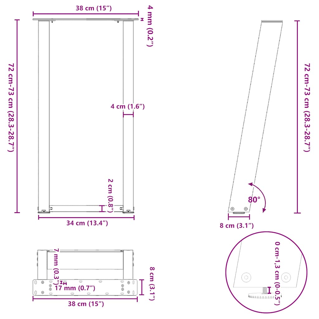 Console Table Legs U-Shaped 2 pcs Anthracite 38x(72-73) cm Steel