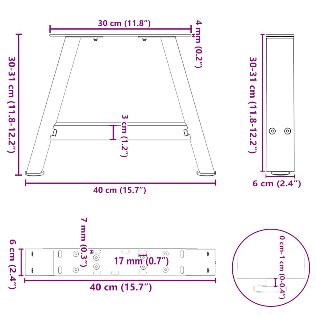 Coffee Table Legs A-Shaped 2 pcs Black 40x(30-31) cm Steel