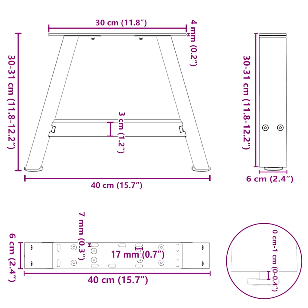 Coffee Table Legs A-Shaped 2 pcs Anthracite 40x(30-31) cm Steel