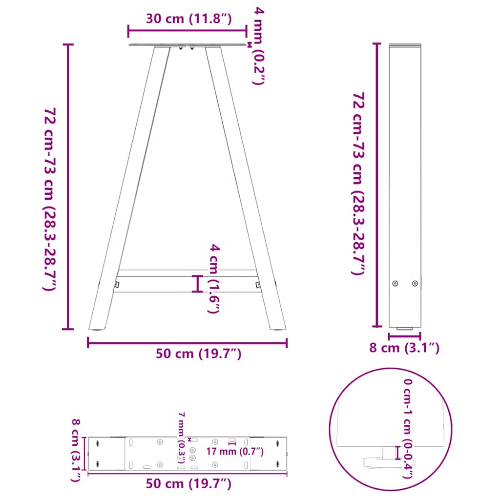 Coffee Table Legs A-Shaped 2 pcs Black 50x(72-73) cm Steel