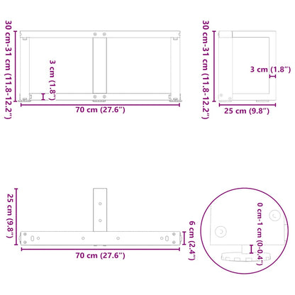 Coffee Table Legs T-Shaped 2 pcs White 70x25x(30-31) cm Steel