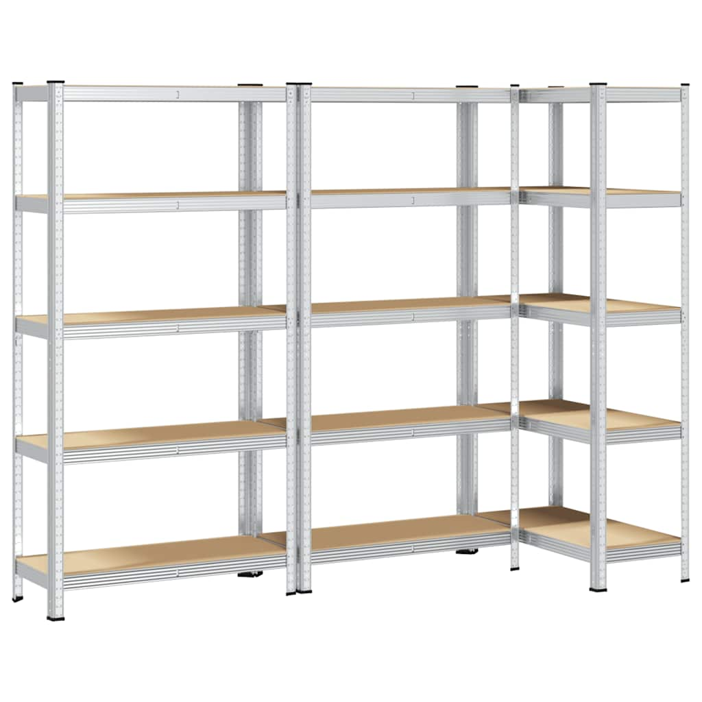 5-Layer Storage Shelves 3 pcs Silver Steel&Engineered Wood