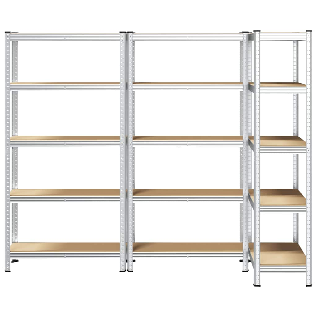 5-Layer Storage Shelves 3 pcs Silver Steel&Engineered Wood