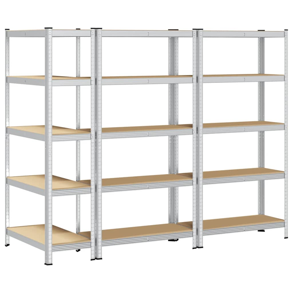 5-Layer Storage Shelves 3 pcs Silver Steel&Engineered Wood