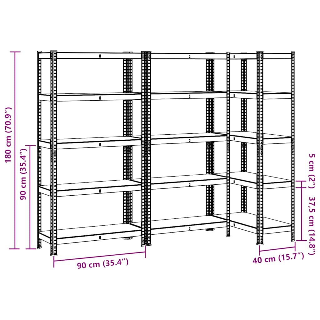 5-Layer Storage Shelves 3 pcs Silver Steel&Engineered Wood