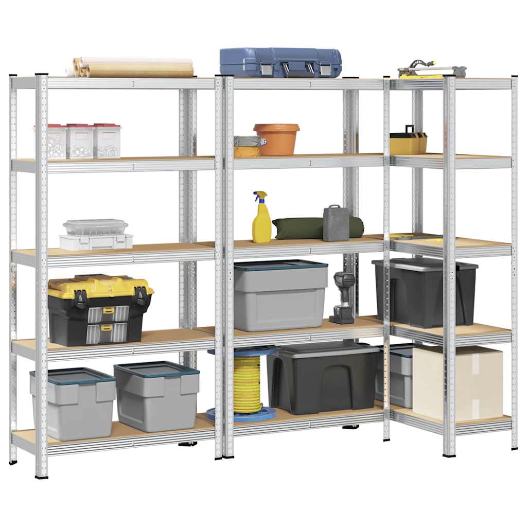 5-Layer Storage Shelves 3 pcs Silver Steel&Engineered Wood