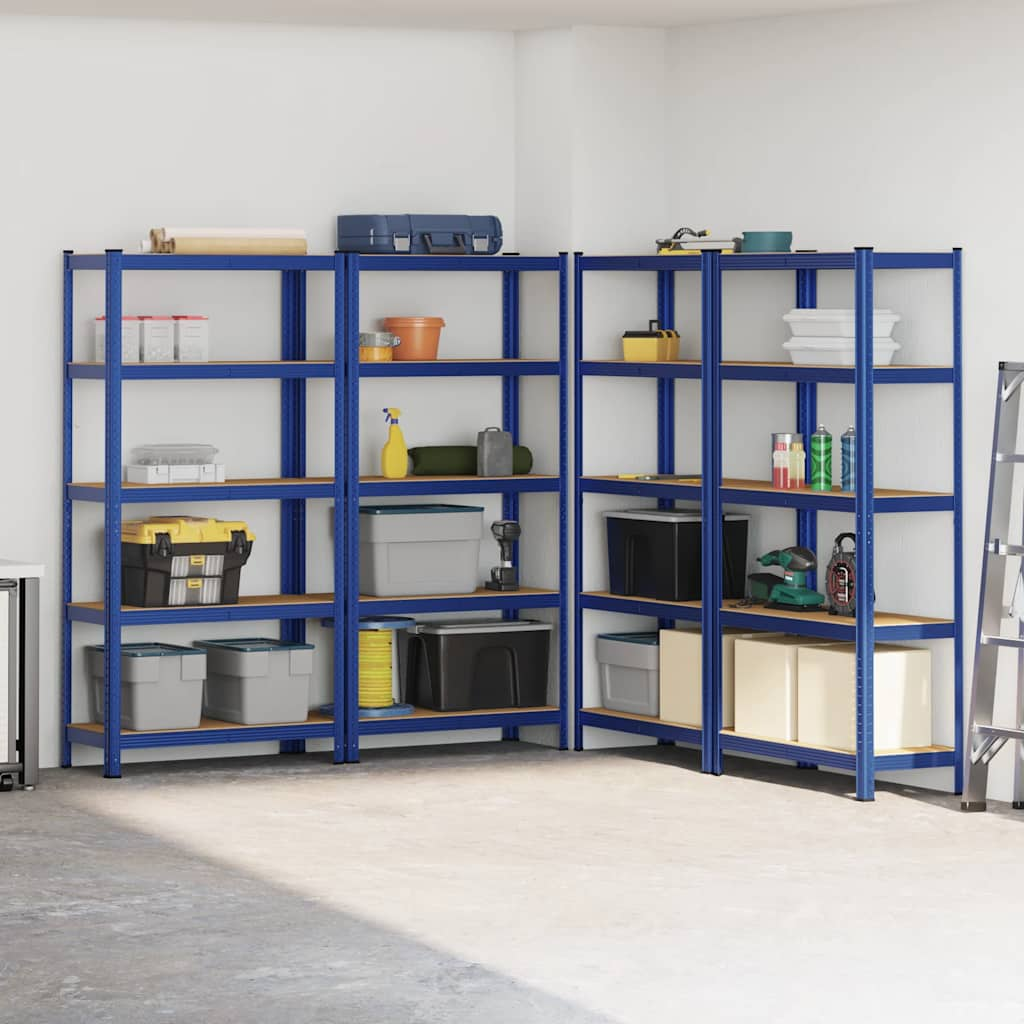 5-Layer Storage Shelves 4 pcs Blue Steel&Engineered Wood