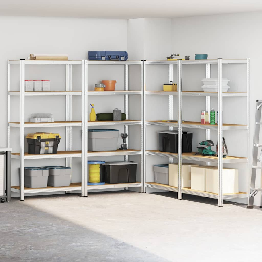 5-Layer Storage Shelves 4 pcs Silver Steel&Engineered Wood