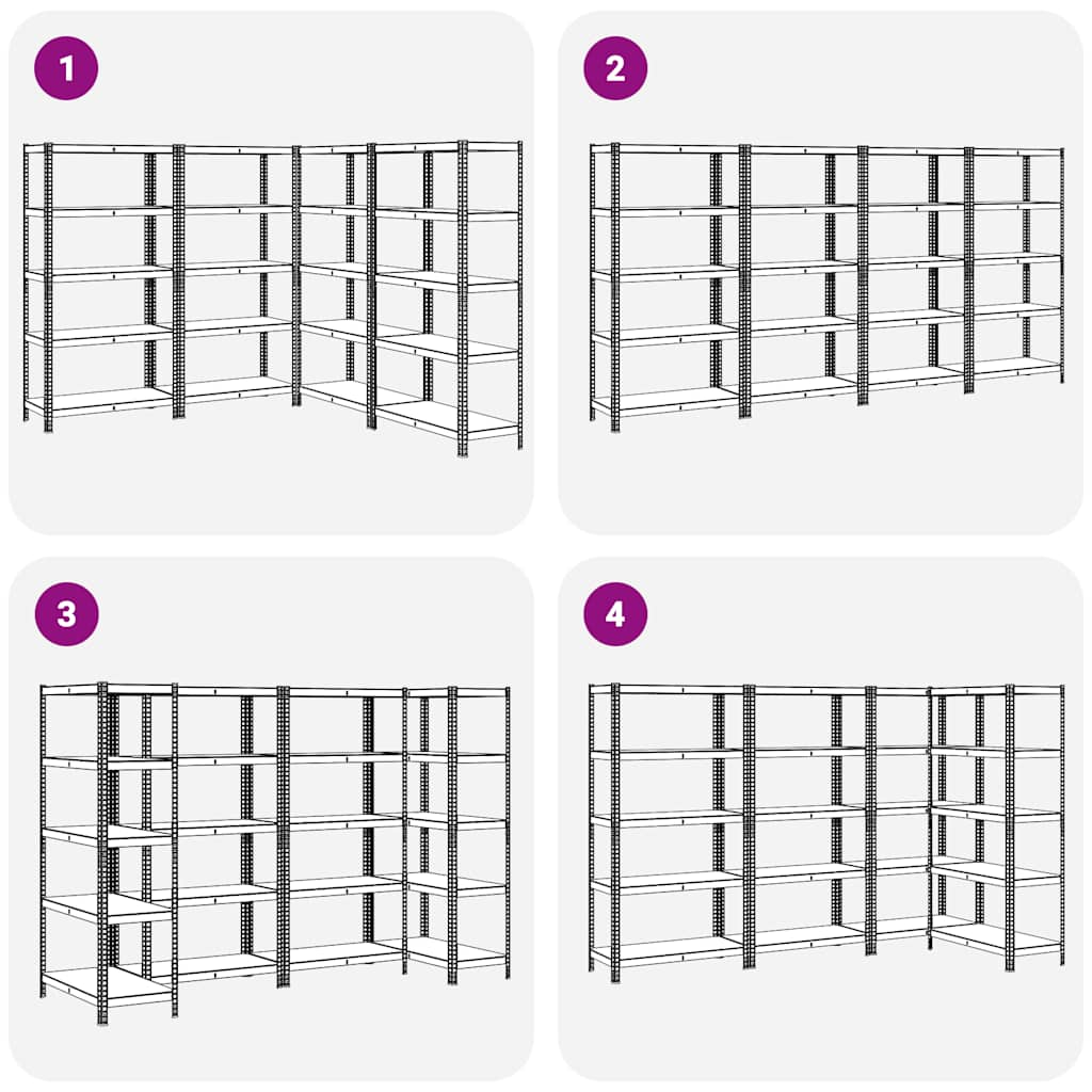 5-Layer Storage Shelves 4 pcs Silver Steel&Engineered Wood