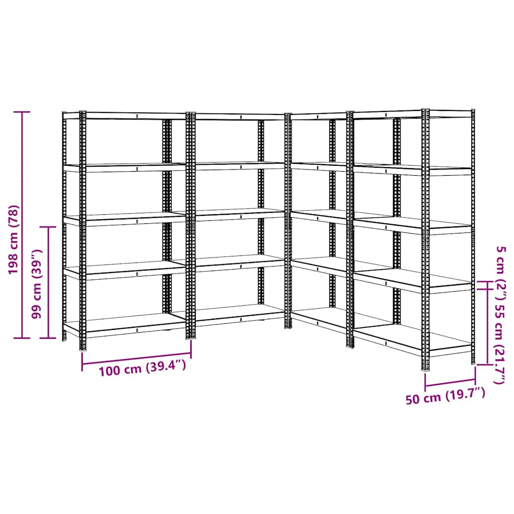 5-Layer Storage Shelves 4 pcs Silver Steel&Engineered Wood