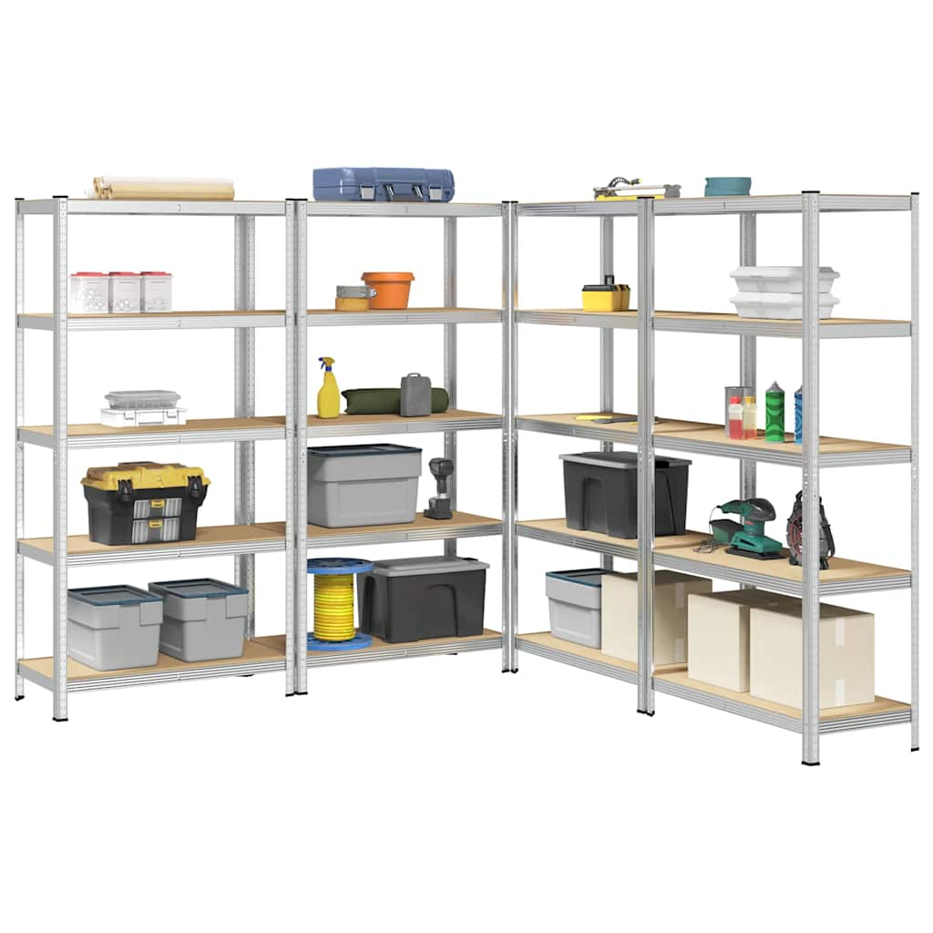 5-Layer Storage Shelves 4 pcs Silver Steel&Engineered Wood