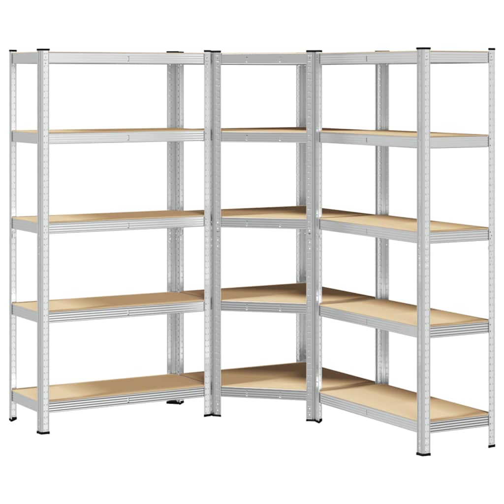 3 Piece 5-Layer Shelves Set Silver Steel&Engineered Wood