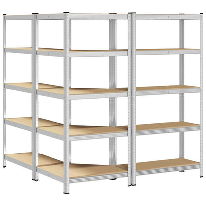 3 Piece 5-Layer Shelves Set Silver Steel&Engineered Wood