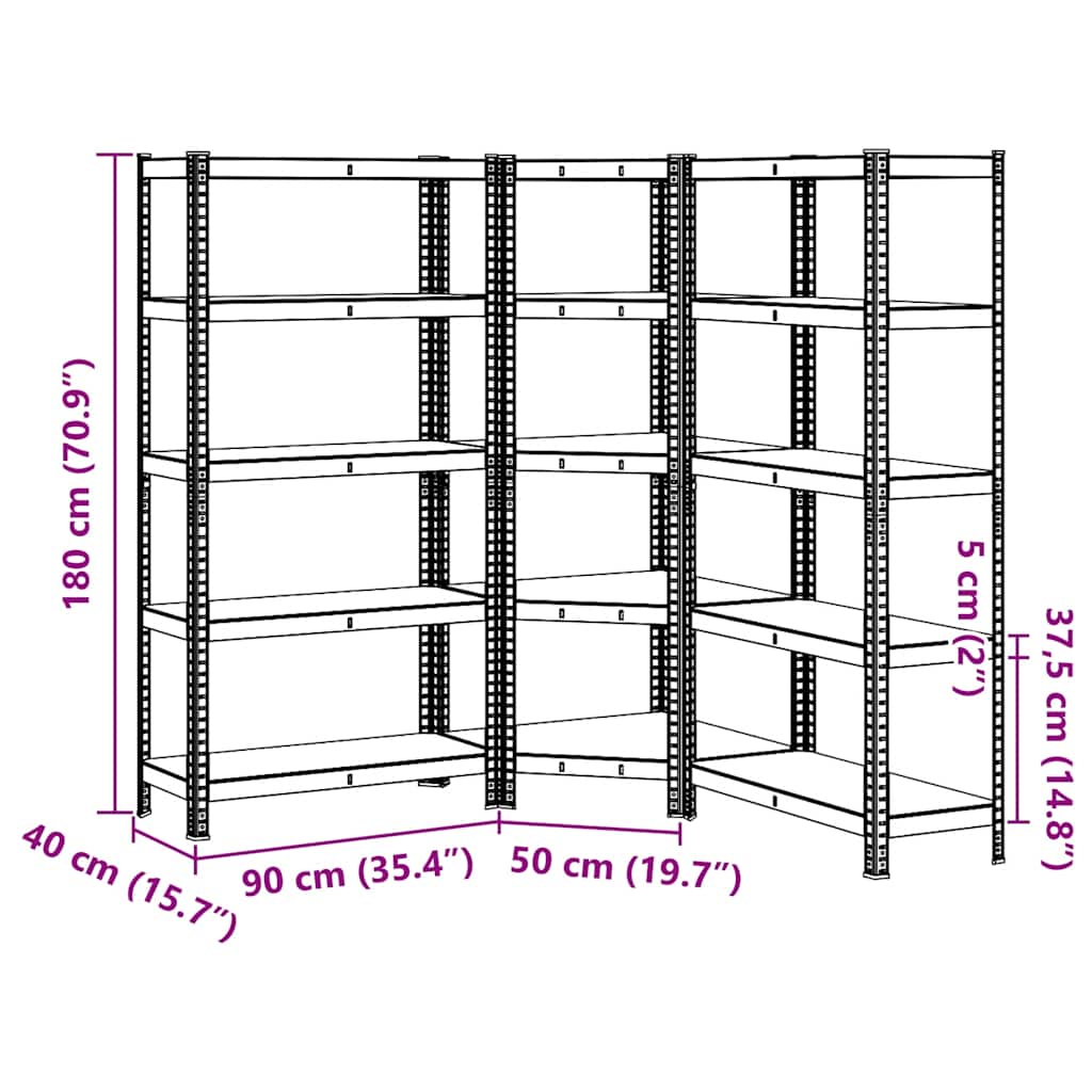 3 Piece 5-Layer Shelves Set Silver Steel&Engineered Wood