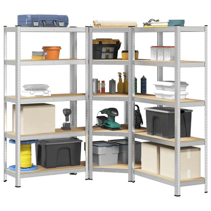 3 Piece 5-Layer Shelves Set Silver Steel&Engineered Wood