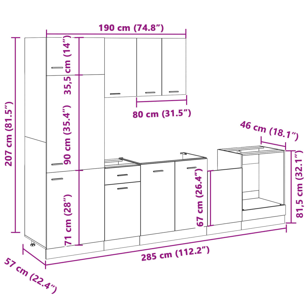 7 Piece Kitchen Cabinet Set Sonoma Oak Engineered Wood