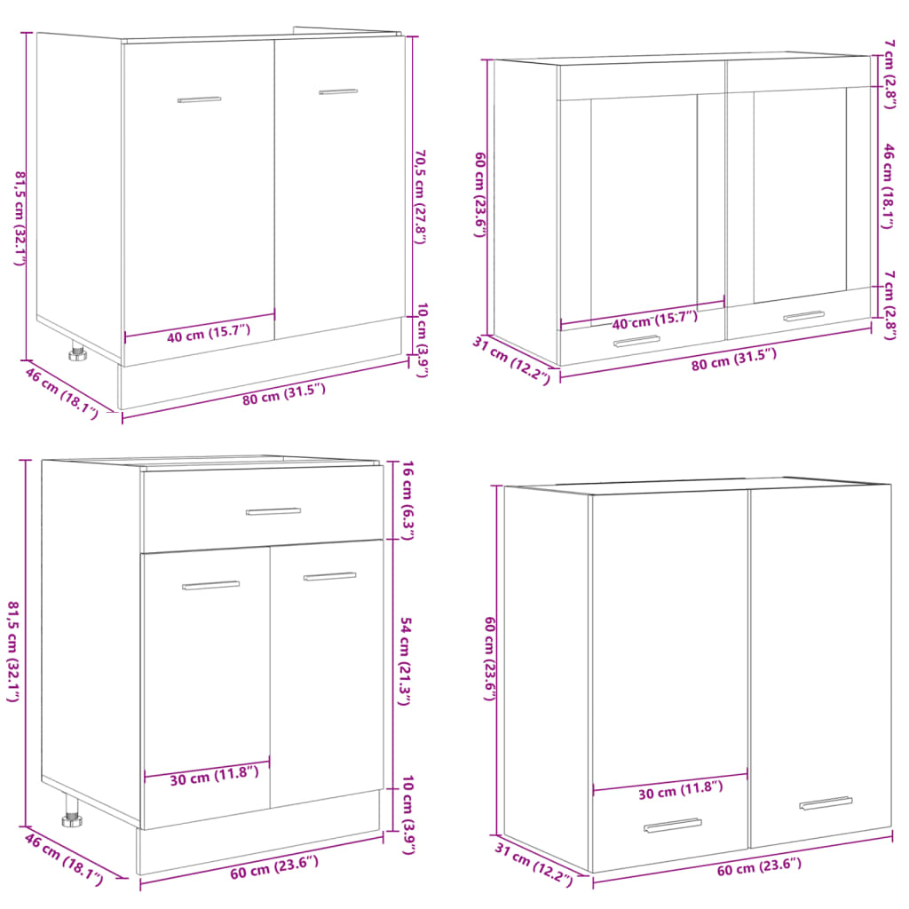 4 Piece Kitchen Cabinet Set Sonoma Oak Engineered Wood