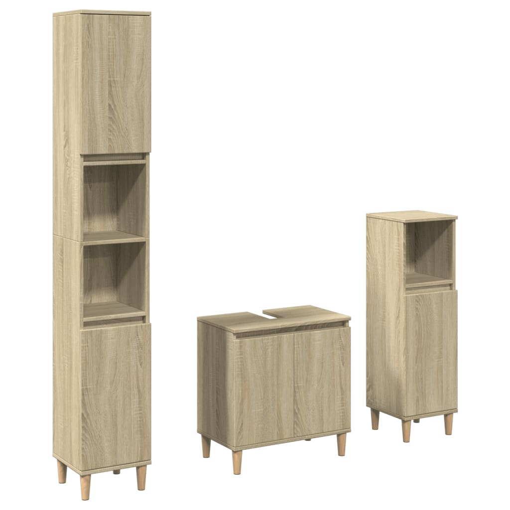 3 Piece Bathroom Furniture Set Sonoma Oak Engineered Wood