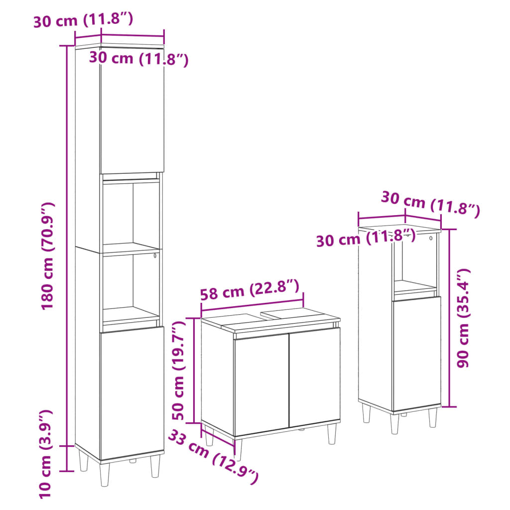 3 Piece Bathroom Furniture Set Sonoma Oak Engineered Wood