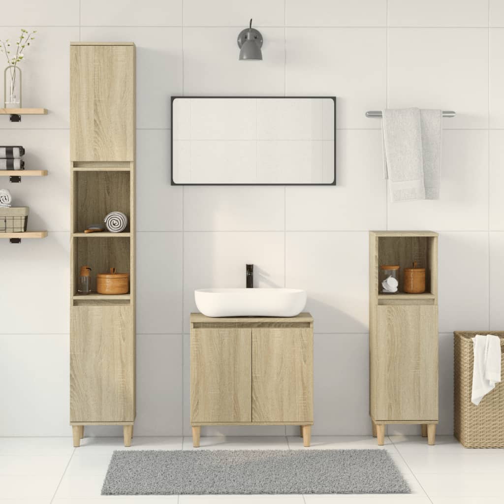 3 Piece Bathroom Furniture Set Sonoma Oak Engineered Wood