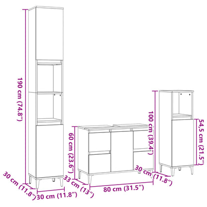 3 Piece Bathroom Furniture Set Sonoma Oak Engineered Wood