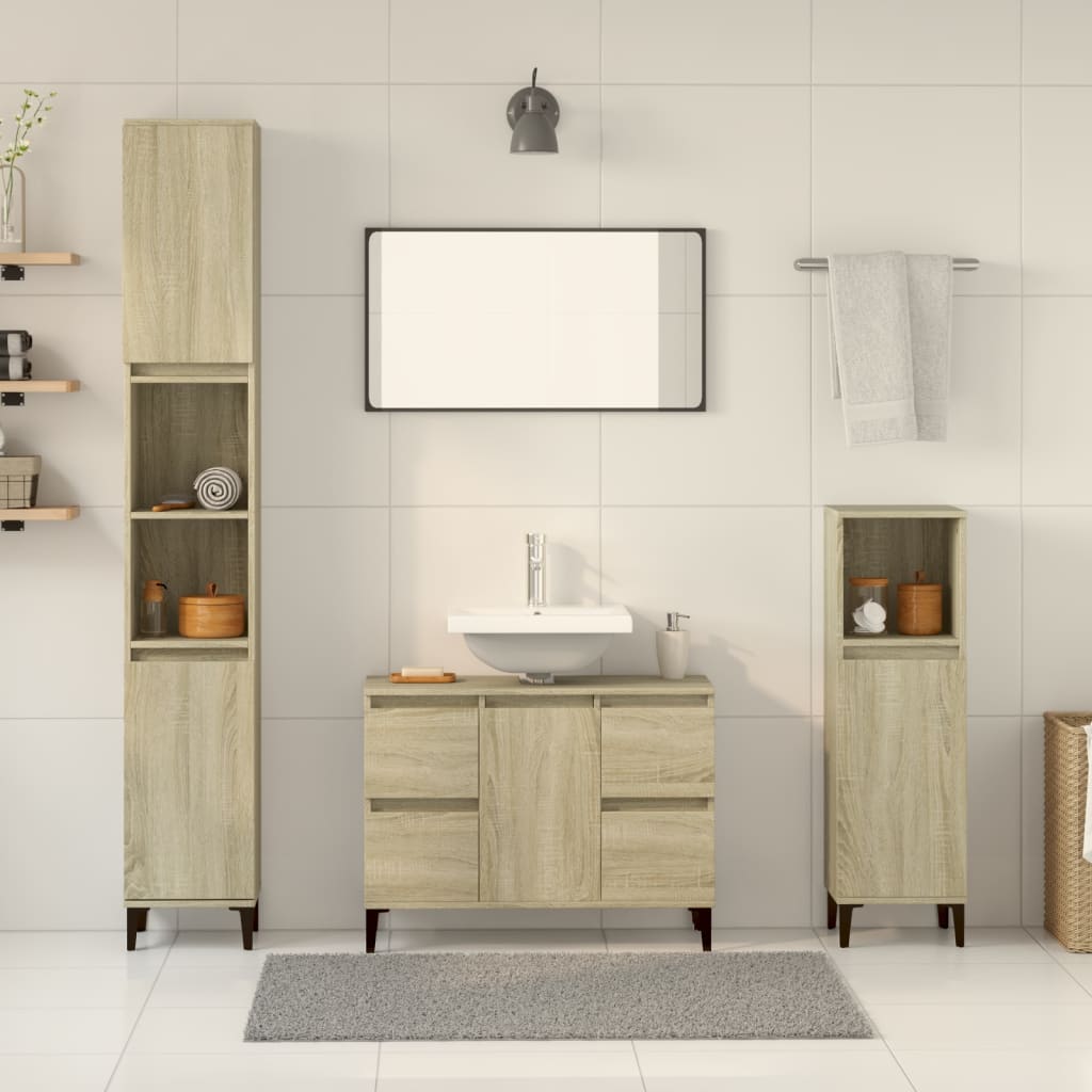 3 Piece Bathroom Furniture Set Sonoma Oak Engineered Wood