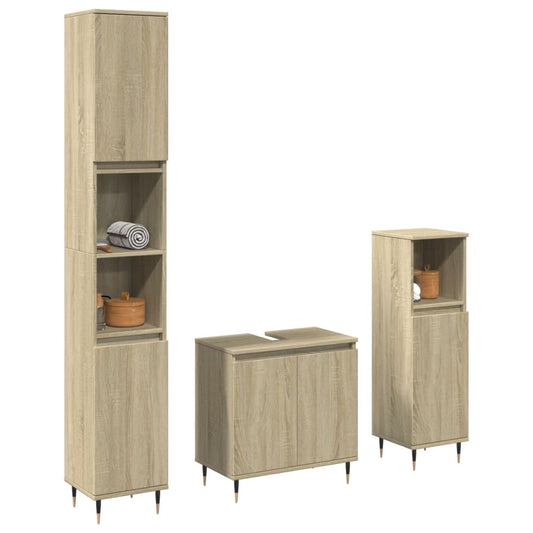 3 Piece Bathroom Furniture Set Sonoma Oak Engineered Wood