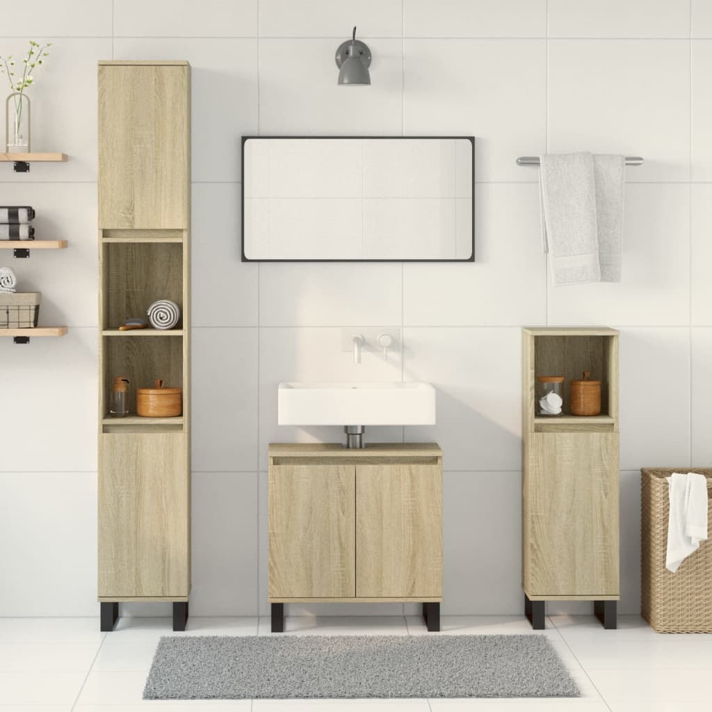 3 Piece Bathroom Furniture Set Sonoma Oak Engineered Wood